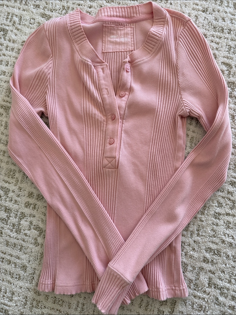 aerie Light Pink Ribbed Henley Long Sleeve Top